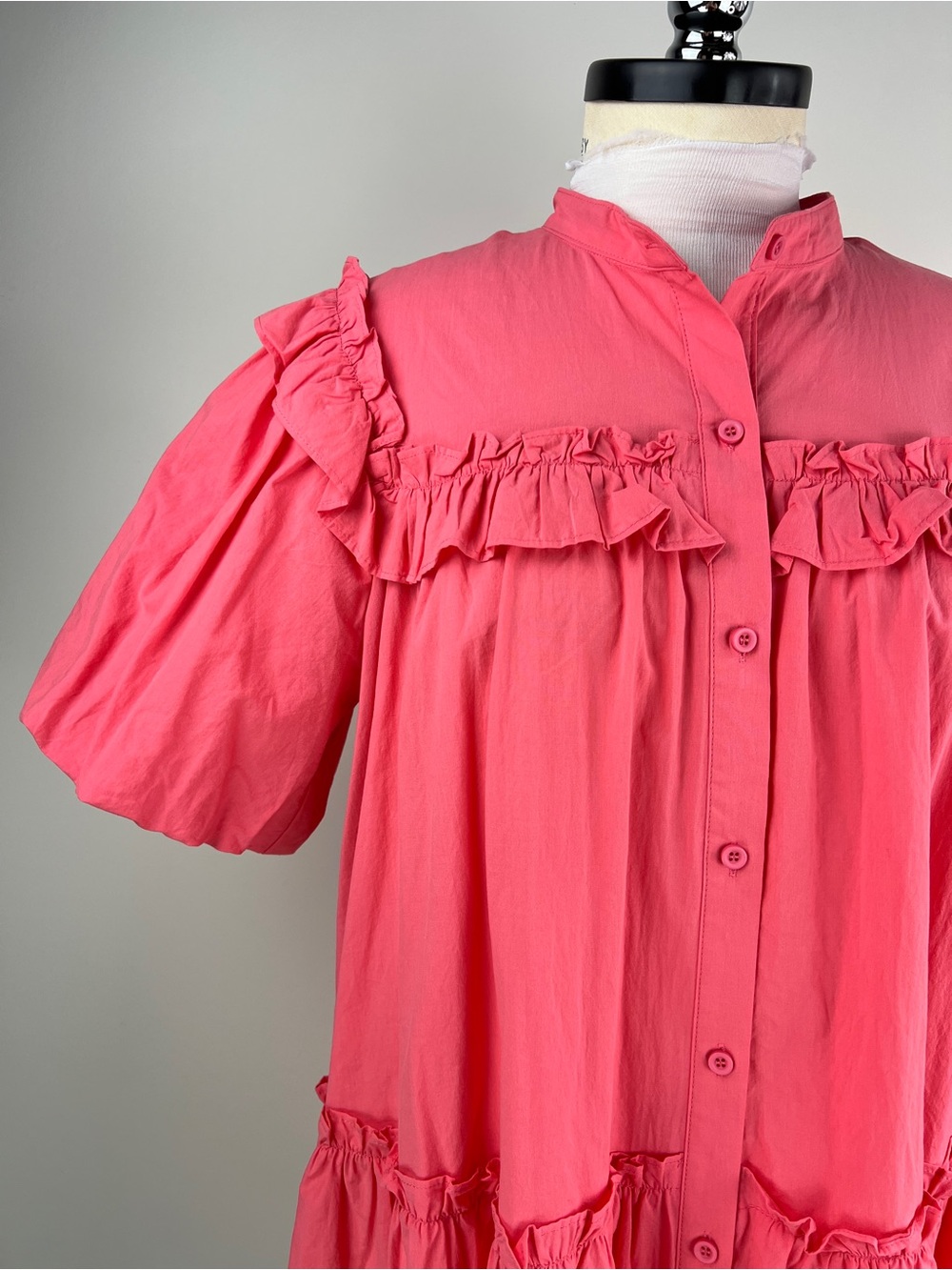 💚 3677. Ruffled Button-Front Pink Baby Doll Dress - Picture 4 of 7